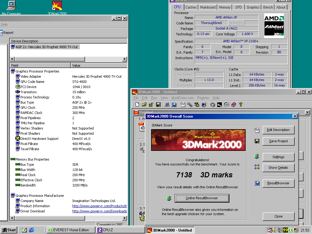 Hercules 3D Prophet 4800 TV-OUT 64MB [3DMark2000 at 200Mhz]