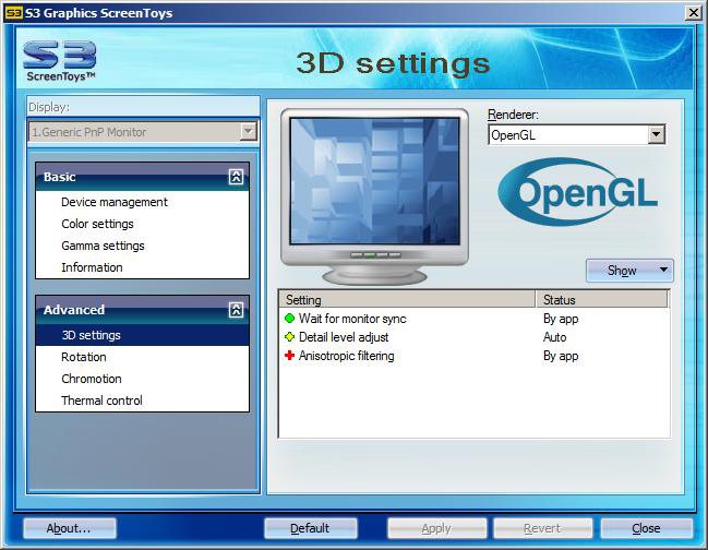 3D settings OpenGL