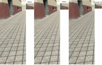 Angled textures (ground, wall) are sharp even far away from player and also disappeared red line (artifact created by filtering) on wall under blue line.