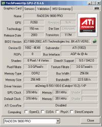 HIS 9800 PRO 256MB GPUZ