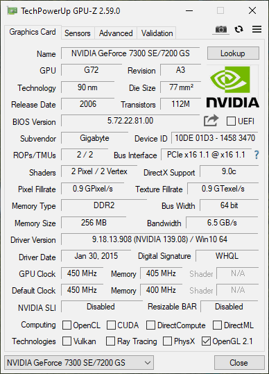 Gigabyte GV-NX72G512E2 GPU-Z
