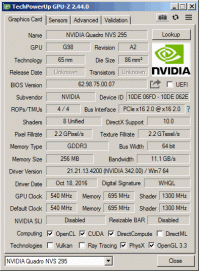 Quadro NVS 295 GPUZ