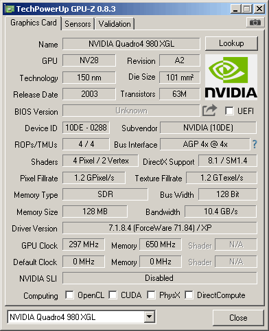 Quadro4 980 XGL GPUZ