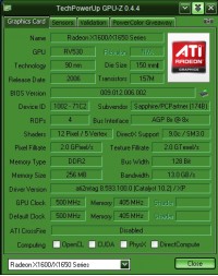 Sapphire X1600 PRO AGP GPUZ